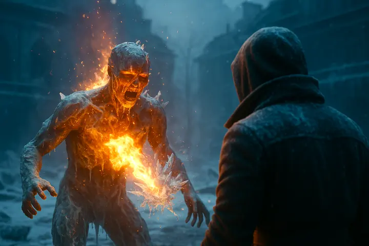 Une créature de glace et de feu fait face à Silas