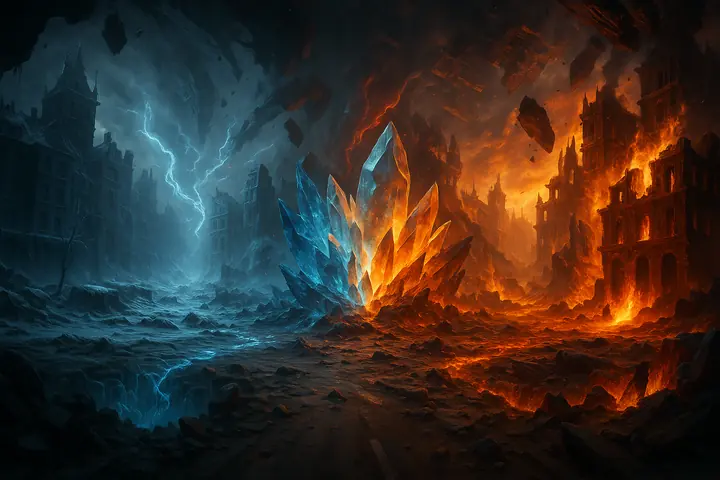 Glace et feu se rencontrent autour d'un cristal géant